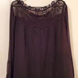 Torrid Chiffon & Lace L/S Pintuck Blouse